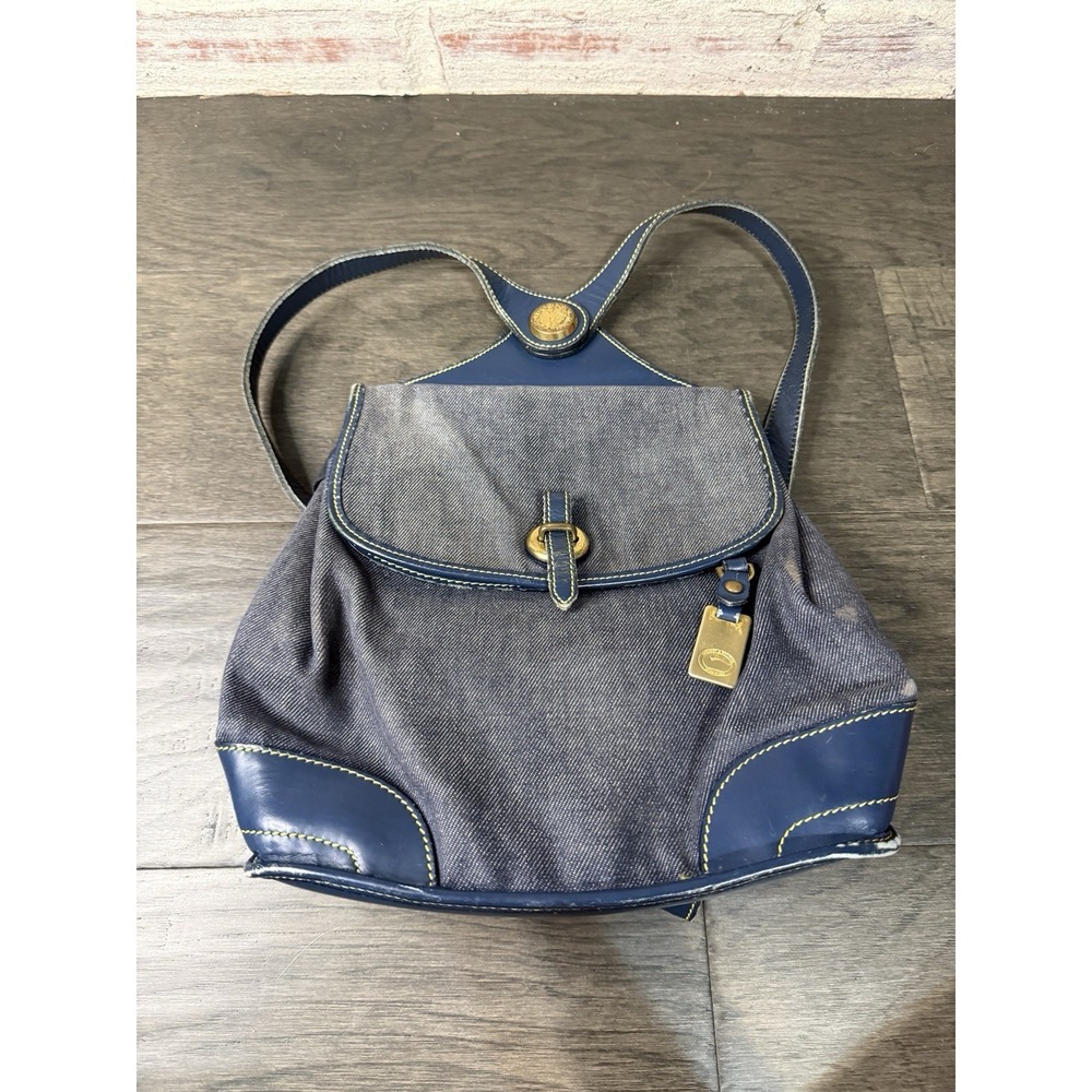 Vintage Dooney & Bourke Denim Leather Cabriolet Backpack USA‎ AS IS